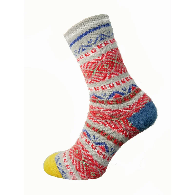 Women's sheer over - the - knee socks for a sexy appealGrey, red and blue patterned Wool Blend socks