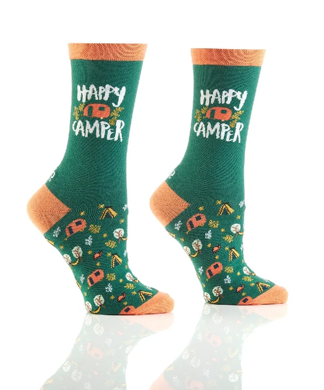 Women's ankle socks with a frilly edge"Happy Camper" Cotton Dress Crew Socks by YO Sox - Medium