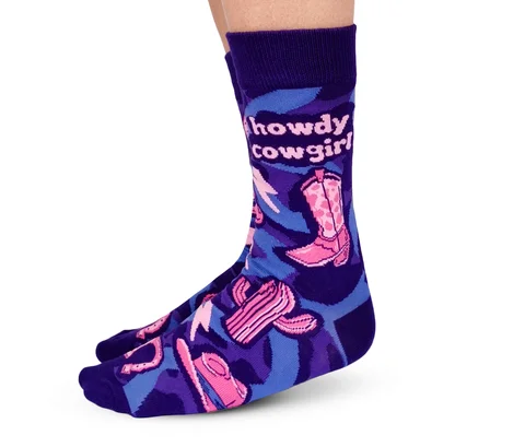 Women's silk - lined socks for a luxurious feel"Howdy Cowgirl" Cotton Crew Socks by Uptown Sox - Medium