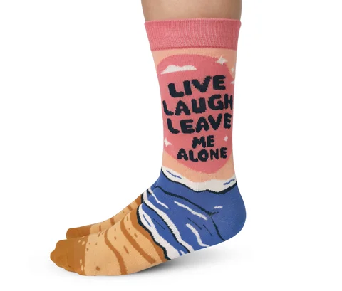 Women's non - slip socks for safety"Live, Laugh, Leave" Crew Socks by Uptown Sox - Medium