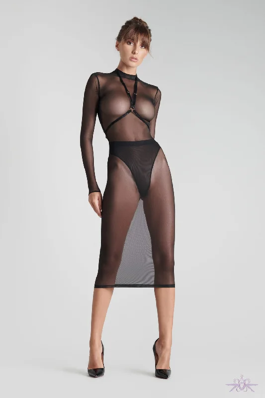 Navy blue stockings for a sophisticated styleMaison Close Corps a Corps Sheer Dress with Harness