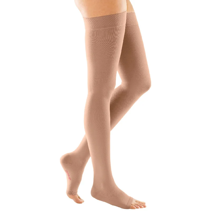 Women's microfiber socks for a lightweight optionMediven Forte Thigh High 30-40 mmHg, Open Toe w/ Silicone Top Band