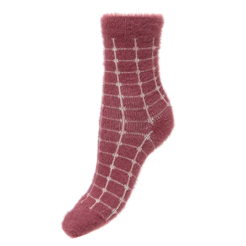 Women's sheer over - the - knee socks for a sexy appealPink with cream grid wool blend socks