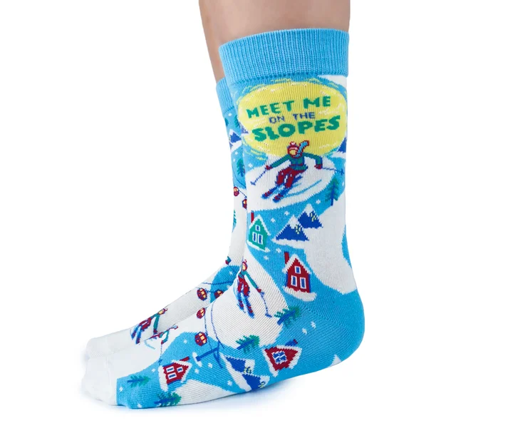 Women's leather - look socks for an edgy style"Ski The Slopes" Cotton Crew Socks by Uptown Sox - Medium