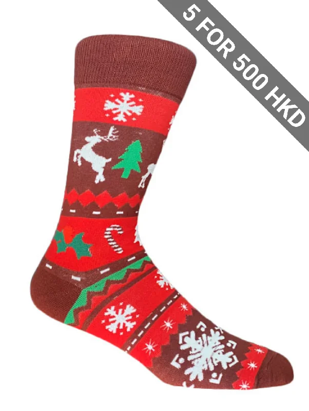 Women's quick - dry socks for water activitiesSocks | Christmas | Reindeer | Burgundy | Cotton