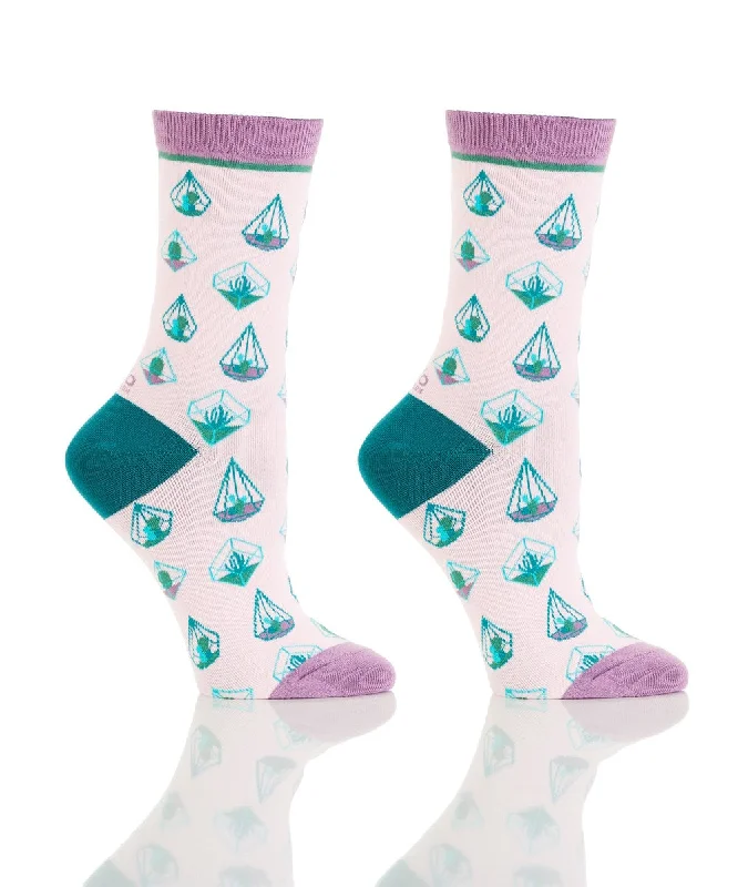 Women's arch - support socks for better comfort"Terrariums" Cotton Dress Crew Socks by YO Sox - Medium