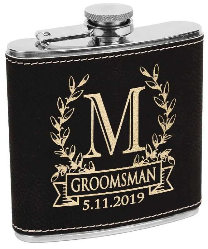 Ruffled - edge stockings for a playful lookWreathe Single Monogram Initial Engraved Stainless Steel Flask Personalized Groomsmen Gift Father of Bride Present Fathers Day Dad Papa Pop