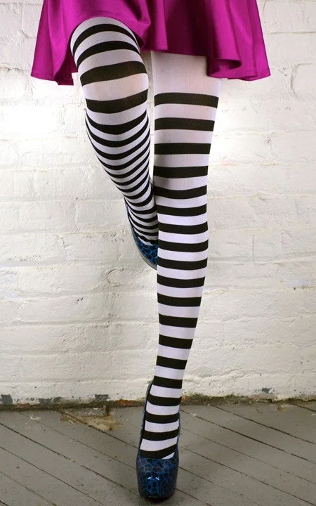 women tights for a formal event with an evening gownBT 80 BLACK AND WHITE HORIZONTAL STRIPE TIGHTS