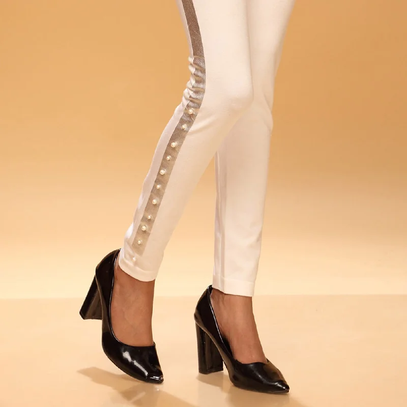 compression women tights for better blood circulationCream Color Plain Tights PN2062