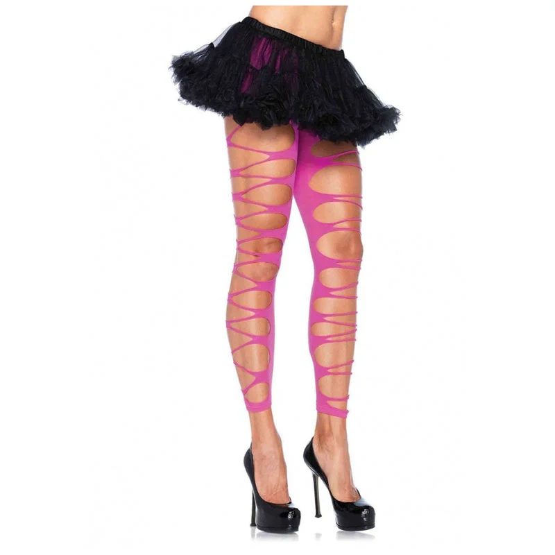 lace - trimmed women tights for a feminine feelFootless Contrast Shredded Tights Neon Pink